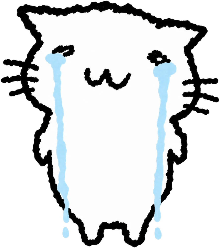 a small white cat, crying